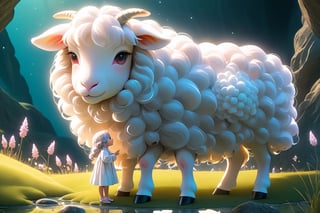 The background is a grassland,Jesus rod and staff, they comfort me.  white lamb,little children and father famale,full body, furry skin, fantasy, subsurface scattering, perfect anatomy, glow, bloom, bioluminescent liquid, zen style, still film, cold color, l vibrant and volumetric light (masterpiece, top quality, best quality, official art, beautiful and aesthetic: 1.2), extremely detailed, (abstract, fractal art: 1.3), colorful hair, more detailed, detailed_eyes,3 years old famale face, perfect body, five fingers, perfect hands, anatomically perfect body, (black eyes), (gray hair), very long hair, long long pool dress, white shorts, dynamic angle, depth of field, hyper detailed, highly detailed, beautiful, small details, ultra detailed, best quality, 4k,((full body)), face to lamb,photo r3al,sticker,Anime 