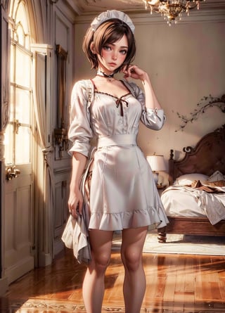 (4k), (masterpiece), (best quality),(extremely intricate), (realistic), (sharp focus), (cinematic lighting), (extremely detailed), hdr

full body, (busty maid), ((short_white_skirt)), ((small_white_blouse)), ((brown_hair)), american girl, castle bedroom, shy, timid, (blushing) AdaWongRE,realhands