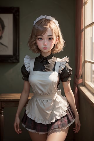 (((portrait shot))), maid, uniform, short skirt, thin legs, thigh gap,, half body view
,Girl,DisneyAlice