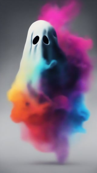 Vibrant colorful simple ghost made with smoke and a black dark back ground wallpaper