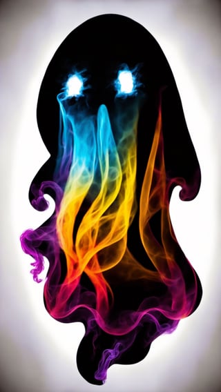 Vibrant ghost made with smoke - (black background:1.4), vibrant, colorful 