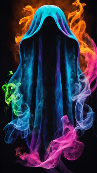 Vibrant colorful simple ghost made with smoke and a black dark back ground wallpaper