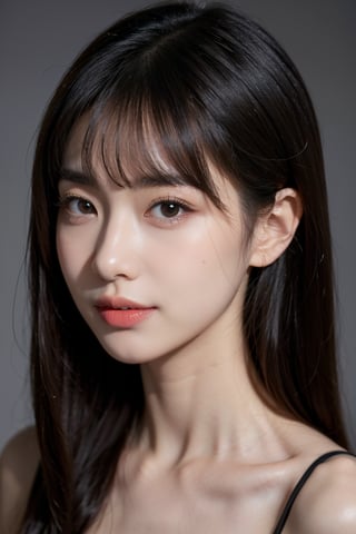 masterpiece, The highest image quality, hightquality, Beautiful Women, japanes, Popular Korean Makeup, detaileds, Swollen eyes, A detailed eye, Detailed skin, Beautiful skins, A high resolution, (Reality:1.4), very extremely beautiful, Slightly younger face, Beautiful skins, Thin, A hyper-realistic, illustration, hight resolution, 8K, ighly detailed, The best illustrations, beautifully detailed eyes, Ultra-detail, wallpaper, Detailed face, looking at the viewers, fine detailed, A detailed face, pureerosfaceace_v1, A smile, Looking straight ahead, Looking straight ahead, angle from waist up, photos realistic, Bright lighting, professional lighting, A darK-haired(Part of the hair is green), length hair, Black Leather Gothic Dress, a matural female, long stylish bangs,sexy,mikas,maiko