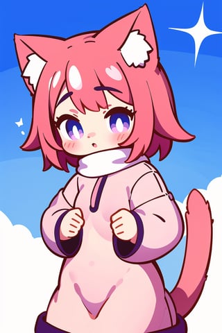 1girl,cat ears, tail, cute, 🩷, 🧣