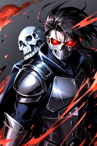 man, strong, skull_face, with tecnological armor red and black, 
