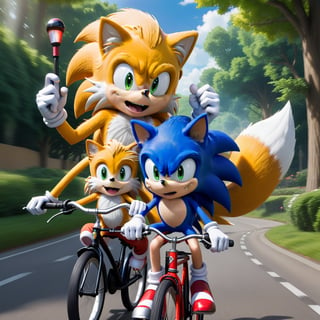 Sonic and tails riding a bicycle 