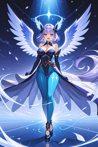  (masterpiece, best quality, ultra-detailed, 8K),best quality, anime style, score_9, score_8_up, score_7_up, perfect anatomy, In this stunning image, Lilith exudes confidence amidst a richly detailed setting, her curvy figure showcased against a high-contrast backdrop. Her neck-length hair, a mesmerizing blend of lavender, lilac, and bright purple, frames her face with flowing elegance. Red dominates her attire: wings, leotard, shoes, and eyes, while the inside of her wings glows with a subtle dark green hue. Light blue tights feature darker blue bat patterns, complemented by matching gloves accentuating her hands. A diamond-shaped cut-out on her leotard adds sophistication to this already striking composition. The scene unfolds in the heart of town, where Lilith's confident pose takes center stage.