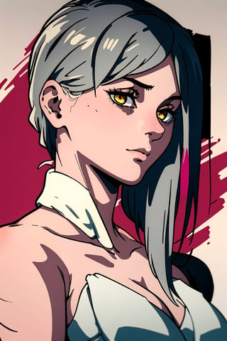 1girl, portrait, bare shoulders, naked towel, sidelighting, wallpaper,makima \(chainsaw man\),ashe (overwatch)