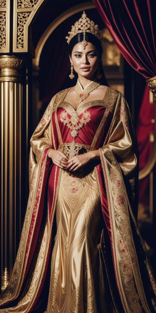 (full body), 1girl, French noblewoman,(French),adorned in opulent attire blending Chinese and medieval European styles,Envision her wearing a luxurious silk robe, traditional Chinese patterns, layered over a lavish gown featuring rich fabrics and elaborate draping characteristic of medieval European fashion,elegantly styled hair, adorned with ornate hairpins and delicate silk ribbons, award - winning photograph, masterpiece,photorealistic,Masterpiece,joseon,dark_myth