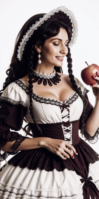 A model in a white lolita dress lies amidst slumbering animals, holding a bloody apple core. Her smile is replaced by a grimace of pain, as dark magic takes hold, twisting her features. (Style: Dark Fantasy, Body Horror, Detailed)
,lolimix,Masterpiece