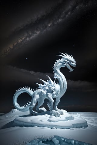 white dragon,starry sky,night,ice world,
 masterpiece, best quality,photorealistic