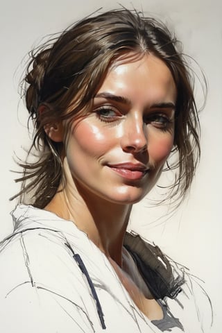 Masterpiece, best quality, dreamwave, aesthetic, portrait: 1 wife, 1 husband 26 years old and 1boy- chield 2 years old, open look, (looking into the eyes), smiling charmingly, short brown hair, sketch, lineart, pencil, white background, portrait by Alexanov, Style by Nikolay Feshin, artistic oil painting stick,charcoal \(medium\),