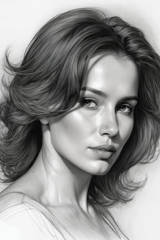 masterpiece, best quality, dreamwave, aesthetic, 1woman Yuliya Snigir, sketch, lineart, shading,  portrait by Charles Miano, Style by Nikolay Feshin