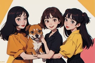 top quality, (2dog),  {Style Flat Art},  (4girls), Flat art, smile