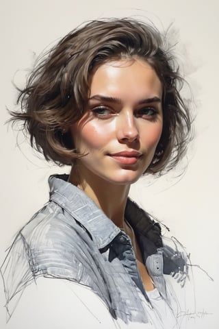 Masterpiece, best quality, dreamwave, aesthetic, 1male 26 years old and 1girl- chield 1years old, open look, (looking into the eyes), smiling charmingly, short brown hair, bob hairstyle, sketch, lineart, pencil, white background, portrait by Nikolay Alexanov, Style by Nikolay Feshin, Style by Zhaoming Wu, artistic oil painting stick,charcoal \(medium\), 