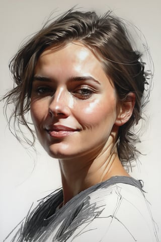 Masterpiece, best quality, dreamwave, aesthetic, portrait: 1 wife 22years old, 1 husband 26 years old and 1boy- chield 2 years old, open look, (looking into the eyes), smiling charmingly, short brown hair, sketch, lineart, pencil, white background, portrait by Alexanov, Style by Nikolay Feshin, artistic oil painting stick,charcoal \(medium\),