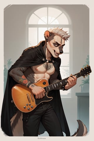 score_9,score_8_up,score_7_up,score_6_up,  old man focus, (:1.9) 1man tattooed skunk, anthro, grey eyes, portrait, spike leather cloak (:1.9)  (long) grey hair (:1.9) skunk man (:1.9) emo goth costume (:1.9) view from side, looking-into-camera (:1.9) full body portrait (:1.9) 300dpi, upscaled 8K, masterpiece, finest quality art, perfect anatomy, perfect hands (:1.9) rocking out on an electric guitar (:1.9) full party mode, male focus, 