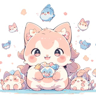 absurdres, highres, white background,(cute masterpiece,(kawaii illustration:1.5),(absurdres:1.5),
(illustration:1.2), (fuwafuwa illustration:1.3),
4cats