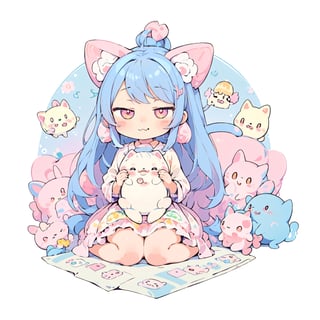 absurdres, highres, (cute masterpiece,(kawaii illustration:1.5),(absurdres:1.5),
(illustration:1.2), (fuwafuwa illustration:1.3),
1girl,4cats,