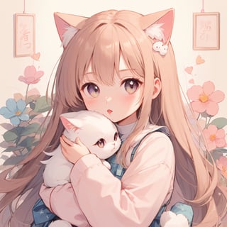 absurdres, highres, (cute masterpiece,(kawaii illustration:1.5),(absurdres:1.5),
(illustration:1.2), (fuwafuwa illustration:1.3),
1girl,4cats,