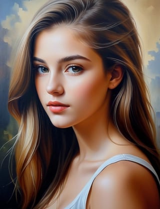 Create a captivating oil painting on canvas, portraying a 19-year-old Serbian girl with fair skin and straight hair, with a close-up of her face. Intricately capture details using the oil medium on canvas. Draw inspiration from the oil portraits of Nadežda Petrović, the oil paintings of Paja Jovanović, and the oil on canvas technique of Ivan Meštrović. Craft a superior oil painting that seamlessly blends these influences into an outstanding portrayal.

