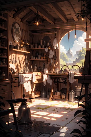 (((Inside of Blacksmith Shop))), landscape, summer, stunningly beautiful, crisp, detailed, sleek, high contrast, cinematic, ultra detailed, intricate, professional