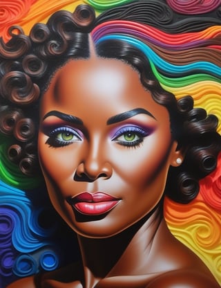 Create a vibrant crayon art piece, portraying a 50-year-old Russian woman with black skin, and tightly curled, wavy hair. Focus on a close-up of her face, intricately capturing details in the style of crayon art. Draw inspiration from the colorful works of Tim Jeffs in crayon, crayon art by Don Marco, and the vibrant style of Ester Roi in crayon drawings. Craft a superior crayon art piece that seamlessly blends these influences into an outstanding portrayal.

