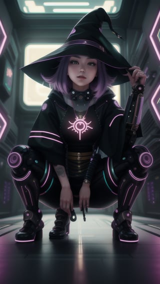 best quality, masterpiece, (detailed:1.2), 1girl, mona, squatting, cutesie, witch hat, science fiction, cyberpunk, purple hair, chromatic aberration, outdoors, city, crowd, faceless crowd","wallpaper, 1boy, solo, male focus, tattoo, monochrome, cyberpunk, (chromatic aberration), detailed background, mechanical parts, cable, indoors,pixel art,yunjindef