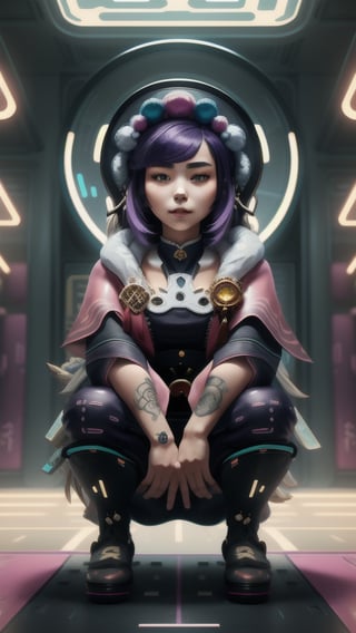 best quality, masterpiece, (detailed:1.2), 1girl, mona, squatting, cutesie, witch hat, science fiction, cyberpunk, purple hair, chromatic aberration, outdoors, city, crowd, faceless crowd","wallpaper, 1boy, solo, male focus, tattoo, monochrome, cyberpunk, (chromatic aberration), detailed background, mechanical parts, cable, indoors,pixel art,yunjindef