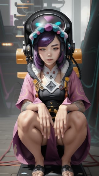 best quality, masterpiece, (detailed:1.2), 1girl, mona, squatting, cutesie, witch hat, science fiction, cyberpunk, purple hair, chromatic aberration, outdoors, city, crowd, faceless crowd","wallpaper, 1boy, solo, male focus, tattoo, monochrome, cyberpunk, (chromatic aberration), detailed background, mechanical parts, cable, indoors,pixel art,yunjindef