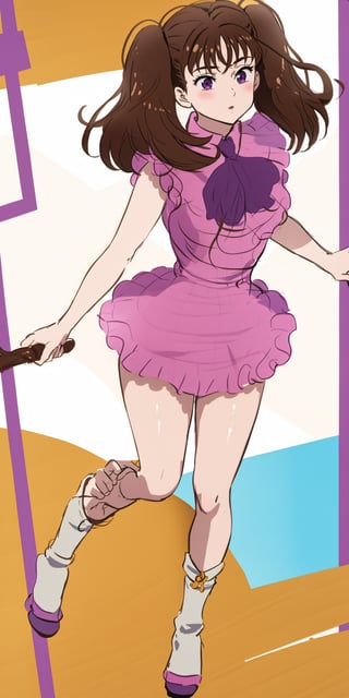 Full body photo of diane, twintails, brown hair, purple eyes. 