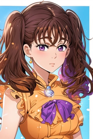 Diane, twintails, brown hair, purple eyes. 