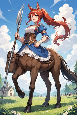 score_9_up, score_9, score_8_up, score_8, score_7, score_7_up, score_6_up, score_5_up, score_4_up, source_anime, BREAK, female, red hair, long_ponytail, shire horse breed, large horse, red hair, centaur, Centaur, white feet, large feet, black tail, ((black horse)), medieval, horse ears, wild, 