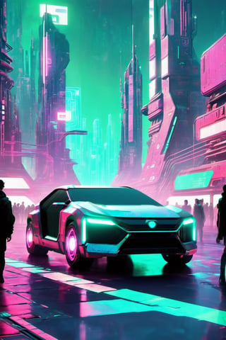 a city in the future,night,some future car,cyberpunk style,some people on the street,pturbo