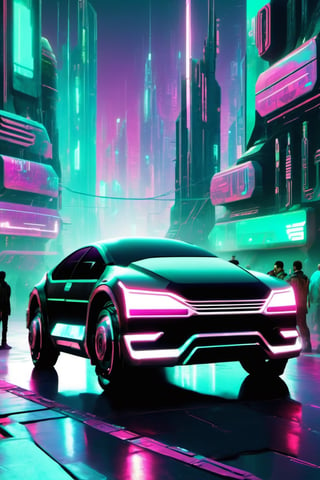 a city in the future,night,some future car,cyberpunk style,some people on the street,pturbo