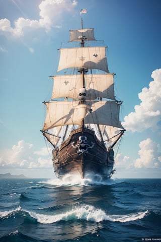 (Masterpiece, high quality, best quality, official art, beauty and aesthetics: 1.2), ((Pirate ship "Black Pearl")) from "Pirates of the Caribbean", standing near the shore, in the style of Claude Lorrain,
 blue theme, surrealist dream style, cream organic fluid, light tracing, foreground occlusion, natural light, jungle, c4d, OC rendering, product photography