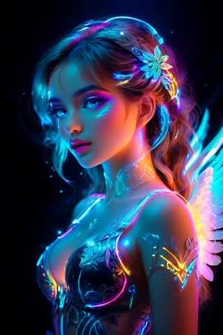 The face of an angel girl, contour drawing, the contour glows, neon light, bright hologram, excellent work on contour details, masterpiece, best quality, aesthetics, 32K