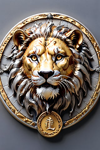 A majestic lion's head, rendered in warm tones from the rich alloy of 73% gold and 27% silver, gazes forth from the ancient Lydian coin, its intricate details captured with precision, against a subtle gradient of earthy hues, evoking the rugged terrain of the region. The framing is circular, with a slight rim, as if the lion's head has emerged from a misty dawn.