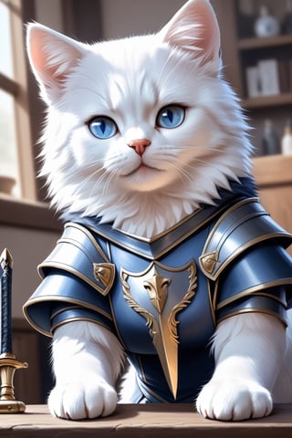 masterpiece,  wookcut,a Woman in her 30´s, Cat, cat like face, blue eyes, black and white fur, lycanthropy, in an Armor, with a sword, 16K, cute face, detailed ,realistic picture, ((full bang)), Fantasy,Realism,toon, extreme realism, intricate details, ultra quality, 8k UHD, claw pose,cat,