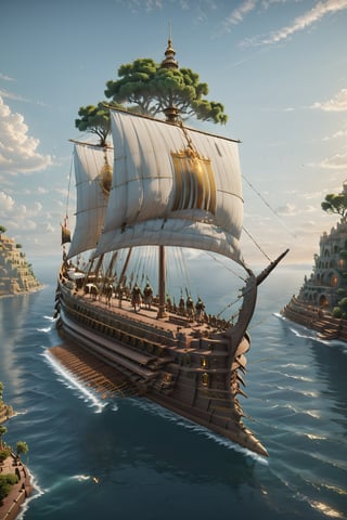 fantasy roman art,a The Floating Isles, A brave explorer sets sail to discover a cluster of islands that float high above the clouds. character, detailed, sub surface scattering, sharp focus, detailed, particles, sub surface scattering, sharp focus , cinema 4d, matte painting, polished, beautiful, colorful, intricate, eldritch, ethereal, vibrant, surrealism, surrealism, vray, nvdia ray tracing, cryengine, magical, 4k, 8k, masterpiece, crystal, romanticism,Create a stunning landscape of an illuminated enchanted forest in the twilight. The painting should have a soft, ethereal lighting and vibrant pastel colors. The style should be realistic, resembling the works of Thomas Kinkade. Use oil on canvas as the medium, focusing on creating a high-definition scenic painting.,Movie Still,Renaissance Sci-Fi Fantasy