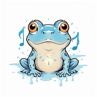 Centered image,  bits of color,  hand drawn,  realistic sketch,  Rough sketch,  bold lines,  splash art,  Artwork of T-shirt design,  white background,  ice blue frog, music note,  flat illustration,  high contrast,  vibrant vector,  vector image,  8k,,,logo,Leonardo Style