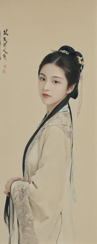 A portrayal of a teen girl, 18 years old from the Romance of the Three Kingdoms,chinese ink drawing