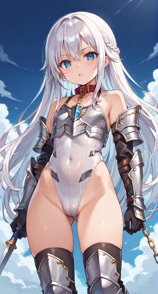 score_9, score_8_up, score_7_up, BREAK,girl,loli,very long hair, ,((child girl)),(leotard collar chain armor),valkyrie warrior,