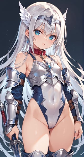 score_9, score_8_up, score_7_up, BREAK,girl,loli,very long hair, ,((child girl)),(leotard collar chain armor),valkyrie warrior,