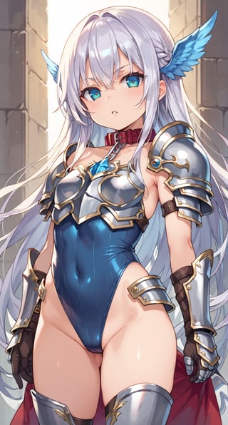 score_9, score_8_up, score_7_up, BREAK,girl,loli,very long hair, ,((child girl)),(leotard collar chain armor),valkyrie warrior,