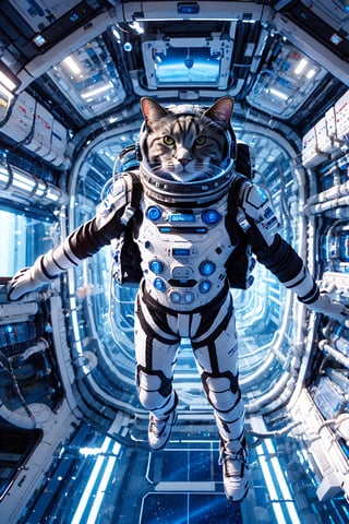 cat in astronaut suit, realistic, high quality, on a space base, bing_astronaut,bing_astronaut