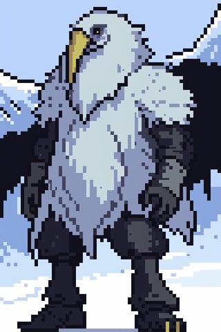 Opium bird, standing, feathers, white feathers, bird, birdman, humanoid, bird head, with extremely long beak, long beak, long mouth, full body, bird legs, bird arms, sinister, terrifying, beautiful , ragged, wide body, fat

High quality, HD, 4kHD, cinematic, atmospheric, realistic, ultra-realistic
snow, mountain, cloudy, gray sky, dark clouds
Detail,lora:largebulg1-000012:1,AIDA_NH_humans,Pixel art