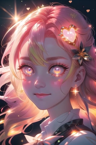 (masterpiece), best quality, expressive eyes, perfect face, glowing eyes, heart pupils, hair ornament, Volumetric Lighting, glitter, blush stickers,makima \(chainsaw man\),glitter,mitsuri(demon slayer)