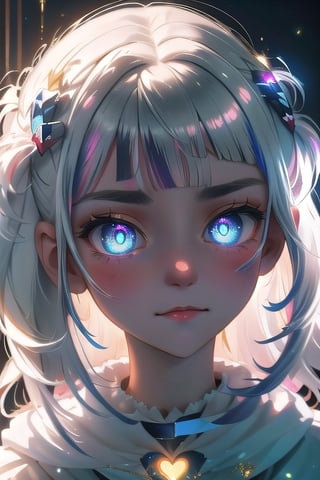 (masterpiece), best quality, expressive eyes, perfect face, glowing eyes, heart pupils, hair ornament, Volumetric Lighting, glitter, blush stickers, gawr gura