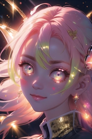 (masterpiece), best quality, expressive eyes, perfect face, glowing eyes, heart pupils, hair ornament, Volumetric Lighting, glitter, blush stickers,makima \(chainsaw man\),glitter,mitsuri(demon slayer)